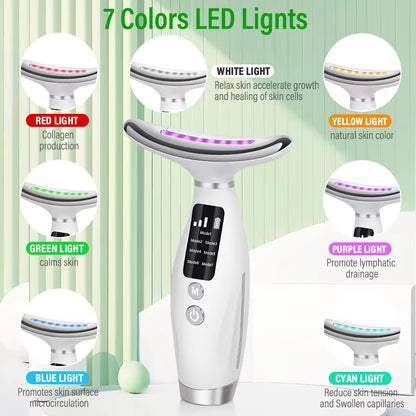 EMS Micro-Current Neck Face Beauty Device 7 Color Facial Massager for Enhanced Face Neck and Shoulder Care with Vibrating