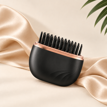 Black cordless heated straightening brush with silk