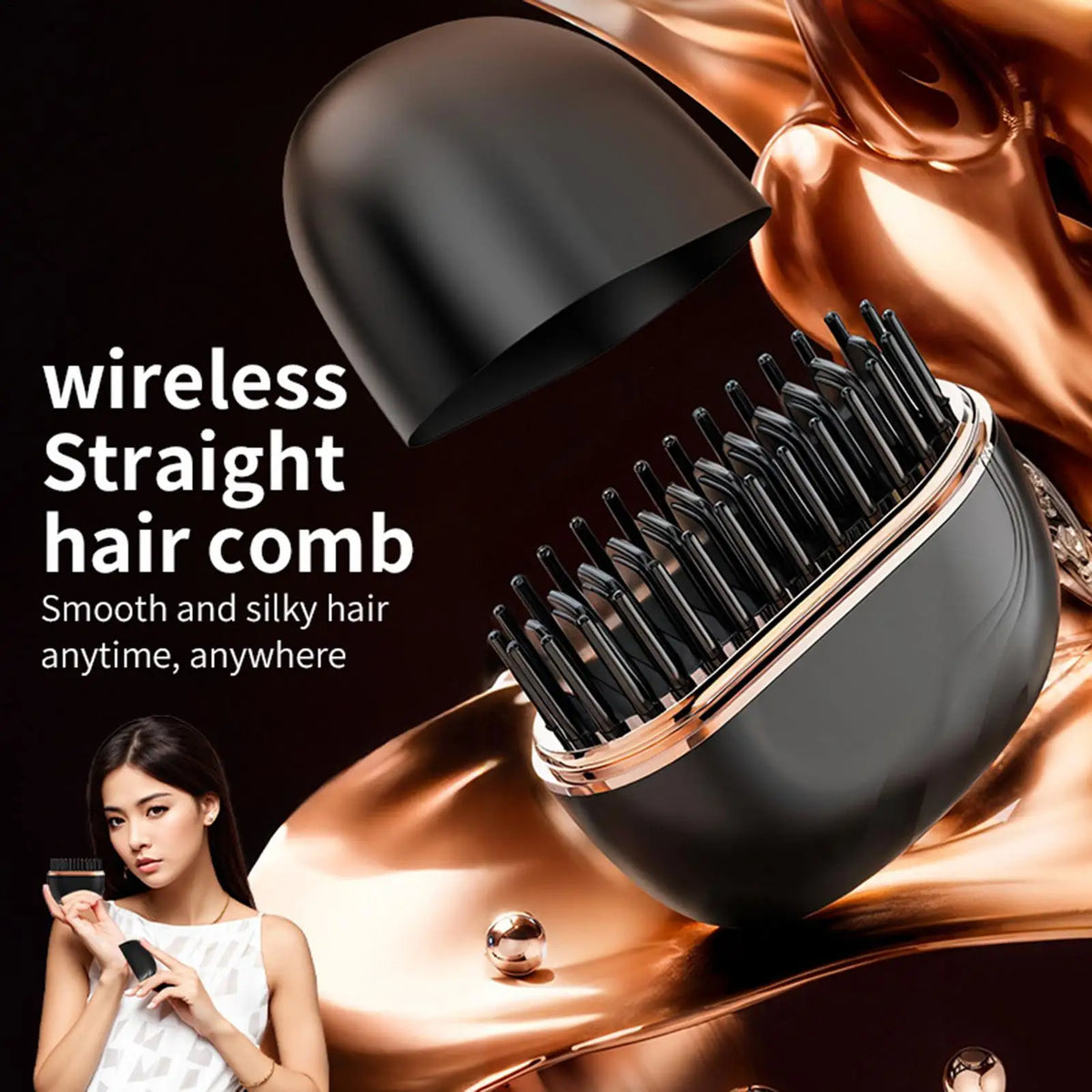 Electric Heating Straightener Portable Hair Straightener Brush Anti-Scald Shel Cordless USB Rechargeable Straightener for Women