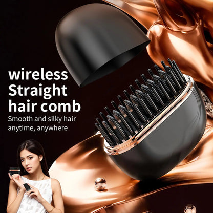 Electric Heating Straightener Portable Hair Straightener Brush Anti-Scald Shel Cordless USB Rechargeable Straightener for Women