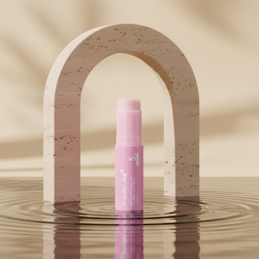 Luxury collagen balm with sculptural stone and water