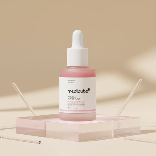 Luxury pink serum on frosted acrylic